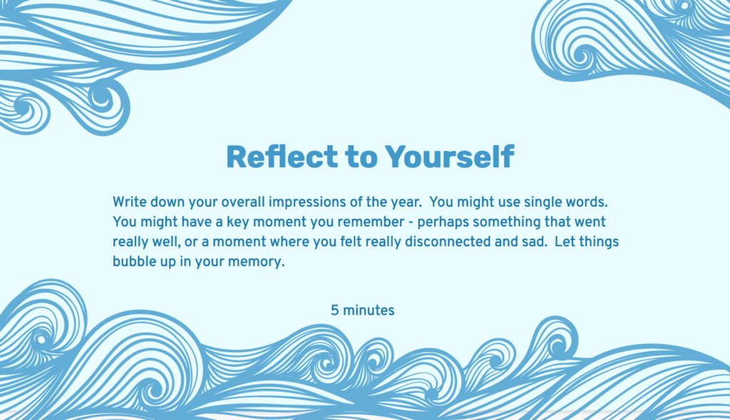 A blue slide with a reflective prompt on it that is reproduced in the caption
